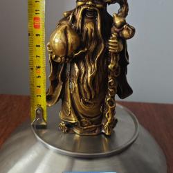 Figurine chinoise Shou, dieu de la long&eacute;vit&eacute; / Feng Shui oriental - Laiton massif coul&eacute;, 883 g