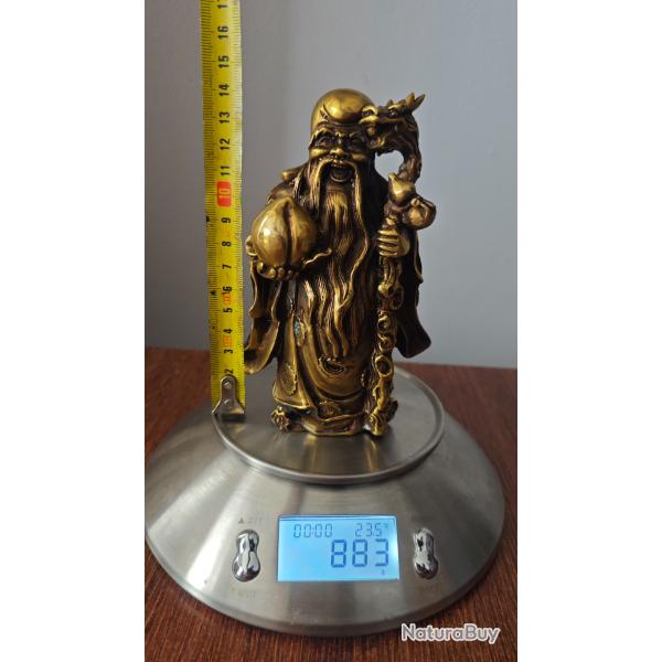 Figurine chinoise Shou, dieu de la long�vit� / Feng Shui oriental - Laiton massif coul�, 883 g