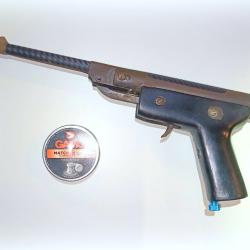 Ancien pistolet a plombs 4,5 mm - Customis&eacute; - En &eacute;tat de fonctionnement + Une boite de plombs