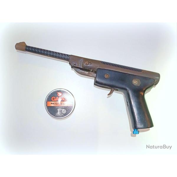 Ancien pistolet a plombs 4,5 mm - Customis� - En �tat de fonctionnement + Une boite de plombs