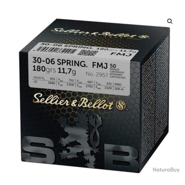 CARTOUCHES SB 30-06 FMJ 180GRS/11,7G VRAC x50