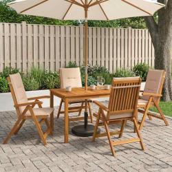 Ensemble repas de jardin, 5 pi&egrave;ces, 4 places, beige, en bois d'acacia massif