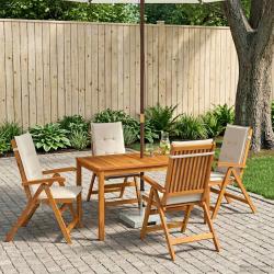 Ensemble repas de jardin, 5 pi&egrave;ces, 4 places, cr&egrave;me, en bois d'acacia massif