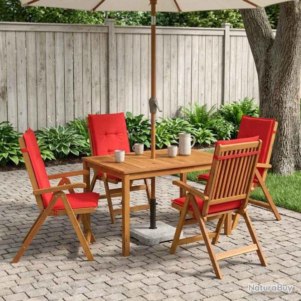 Ensemble repas de jardin, 5 pi�ces, 4 places, rouge, en bois d'acacia massif