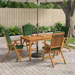 Ensemble repas de jardin, 5 pi&egrave;ces, 4 places, vert, en bois d'acacia massif