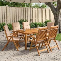 Ensemble repas de jardin, 7 pi&egrave;ces, 6 places, beige, en bois d'acacia massif