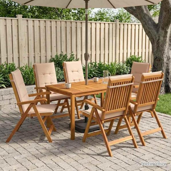 Ensemble repas de jardin, 7 pi�ces, 6 places, beige, en bois d'acacia massif