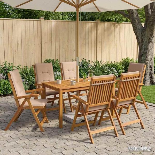 Ensemble repas de jardin, 7 pi�ces, 6 places, taupe, en bois d'acacia massif