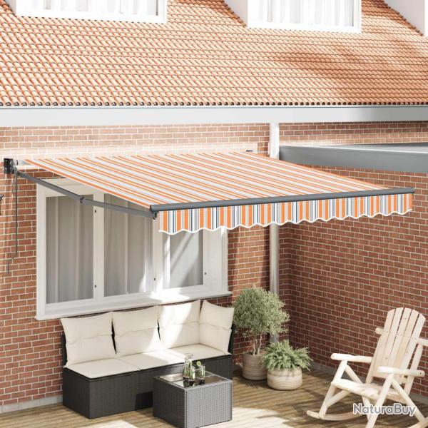 Store banne �lectrique � rayures orange, grises, bleues et blanches, pour la terrasse, 3,5 � 2,5 m