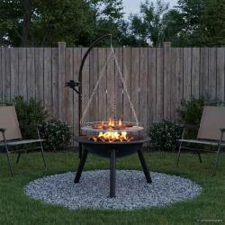 Brasero avec grille de cuisson r&eacute;glable en acier pour la terrasse, ? 55,5 &times; 107,5 cm