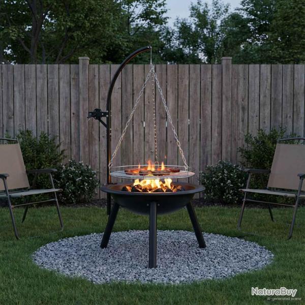 Brasero avec grille de cuisson r�glable en acier pour la terrasse, ? 55,5 � 107,5 cm