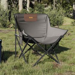 Chaise de camping pliable avec poche, 2 pi&egrave;ces, grise
