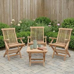 Chaise pliante, 3 pi&egrave;ces, naturelle, en bois de teck massif, pour le jardin