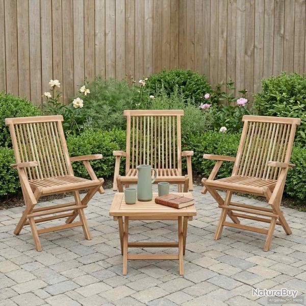 Chaise pliante, 3 pi�ces, naturelle, en bois de teck massif, pour le jardin