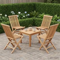 Chaise pliante, 4 pi&egrave;ces, naturelle, en bois de teck massif, pour le jardin