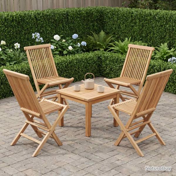 Chaise pliante, 4 pi�ces, naturelle, en bois de teck massif, pour le jardin