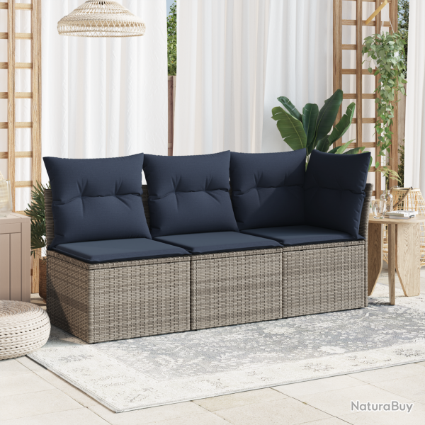 Chaise sans accoudoirs avec coussins en polyrotin gris
