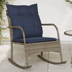 Chaise &agrave; bascule avec coussins gris en r&eacute;sine tress&eacute;e pour le jardin