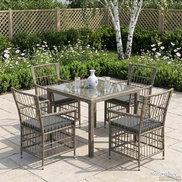 Chaises, 4 pi�ces, en rotin synth�tique PE, grises, pour le jardin
