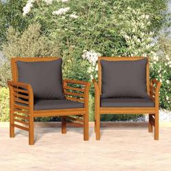 Chaises de canap&eacute; avec coussins gris fonc&eacute;, 2 pi&egrave;ces, en acacia massif
