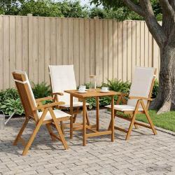 Chaises inclinables, 3 pi&egrave;ces, en bois d'acacia massif, naturelles, pour le jardin