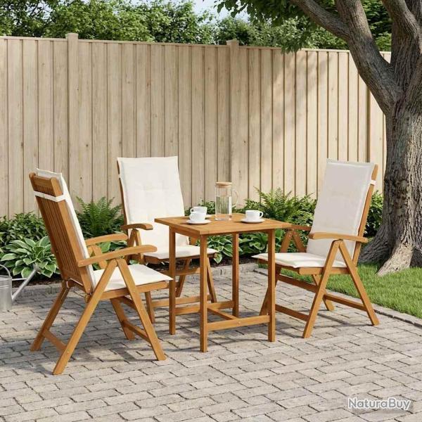 Chaises inclinables, 3 pi�ces, en bois d'acacia massif, naturelles, pour le jardin