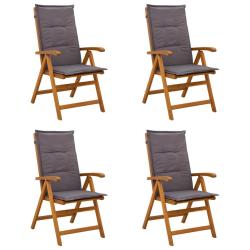 Chaises inclinables, 4 pi&egrave;ces, en bois d'acacia massif, naturelles, pour le jardin