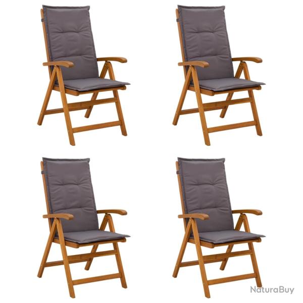 Chaises inclinables, 4 pi�ces, en bois d'acacia massif, naturelles, pour le jardin
