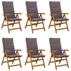Chaises inclinables, 6 pi&egrave;ces, en bois d'acacia massif, naturelles, pour le jardin