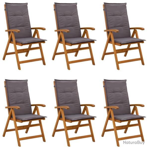 Chaises inclinables, 6 pi�ces, en bois d'acacia massif, naturelles, pour le jardin
