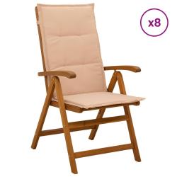 Chaises inclinables, 8 pi&egrave;ces, en bois d'acacia massif, naturelles, pour le jardin