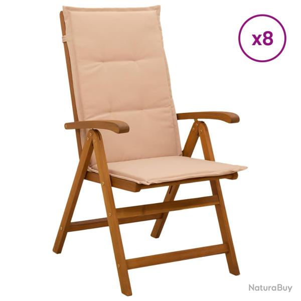 Chaises inclinables, 8 pi�ces, en bois d'acacia massif, naturelles, pour le jardin