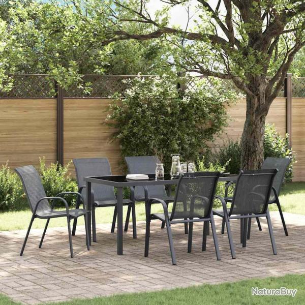 Chaises empilables, 6 pi�ces, en tissu textil�ne, grises