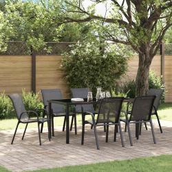 Chaises empilables, 6 pi&egrave;ces, en tissu textil&egrave;ne, noires