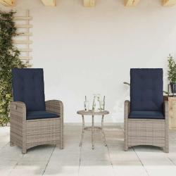 Chaises inclinables, 2 pi&egrave;ces, avec coussins, en rotin gris, pour la terrasse