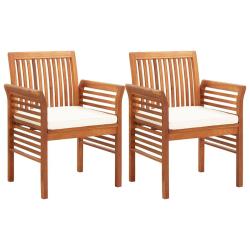 Chaises &agrave; manger avec coussins, 2 pi&egrave;ces, en acacia massif, pour la cuisine