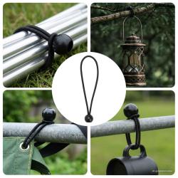 Cordes &eacute;lastiques avec boules, 100 pi&egrave;ces, noires, 4 mm &times; 22 cm