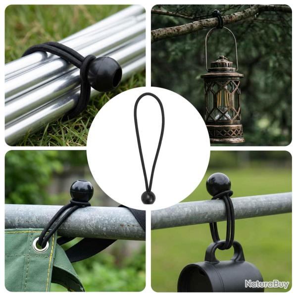 Cordes �lastiques avec boules, 24 pi�ces, noires, 4 mm � 22 cm