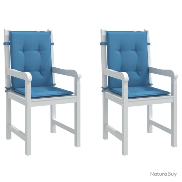 Coussins de chaise � dossier bas, lot de 2, bleu m�lang�, en tissu
