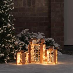 D&eacute;coration de bo&icirc;te cadeau, 3 pi&egrave;ces, blanc chaud, en PET, 20 &times; 20 &times; 20 cm