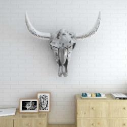 D&eacute;coration murale en forme de cr&acirc;ne de taureau en aluminium argent&eacute;