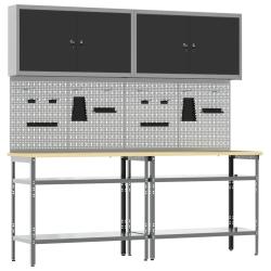 Ensemble d'&eacute;tabli, 8 pi&egrave;ces, noir et gris, pour l'atelier, 200 &times; 55 &times; 200 cm