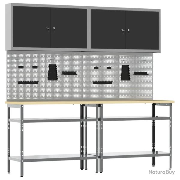 Ensemble d'�tabli, 8 pi�ces, noir et gris, pour l'atelier, 200 � 55 � 200 cm