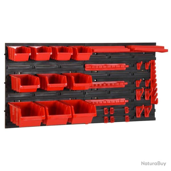 Ensemble d'�tag�res d'atelier, 35 pi�ces, rouge et noir, en PP, 77 � 39 cm