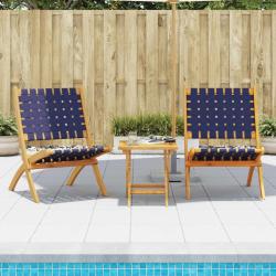 2 chaises pliantes avec table en bois massif bleu fonc&eacute;
