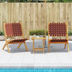 2 chaises pliantes avec table en bois massif rouge