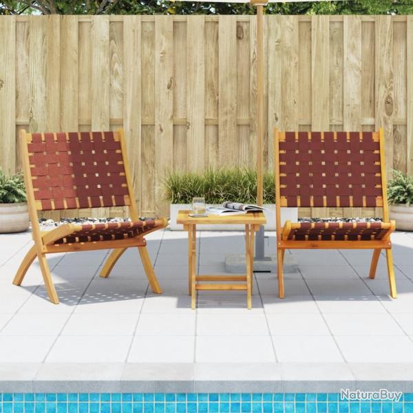 2 chaises pliantes avec table en bois massif rouge