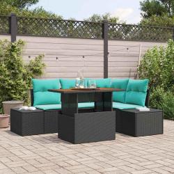 Ensemble de canap&eacute;, 5 pi&egrave;ces, noir, en rotin synth&eacute;tique, pour le jardin