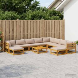 Ensemble de canap&eacute;s, 11 pi&egrave;ces, naturel, en bois d'acacia massif, pour le jardin