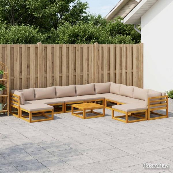 Ensemble de canap�s, 11 pi�ces, naturel, en bois d'acacia massif, pour le jardin